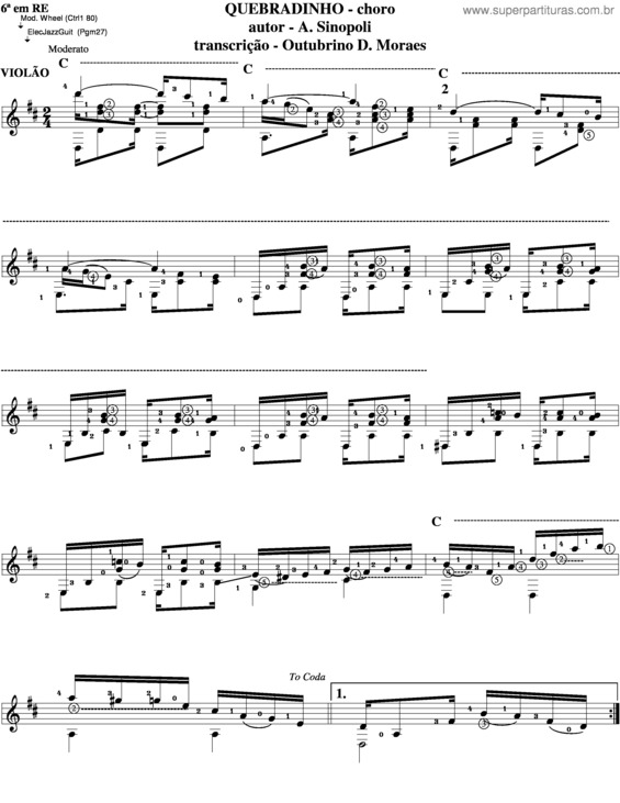 Partitura da música Quebradinho v.2