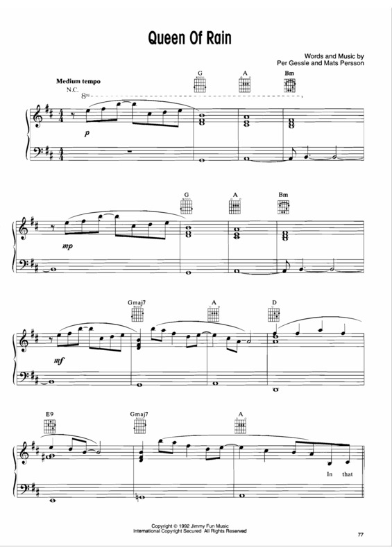 Partitura da música Queen Of Rain