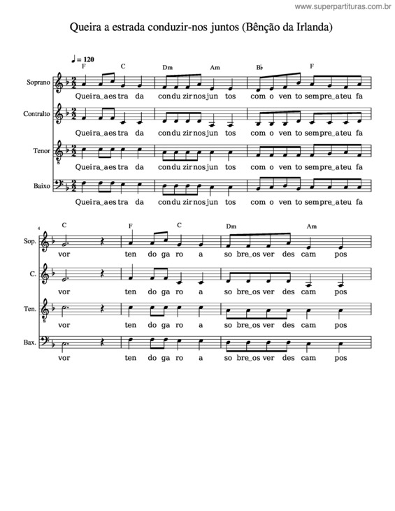 Partitura da música Queira A Estrada Conduzir–Nos Juntos –Bênção Da Irlanda Queir