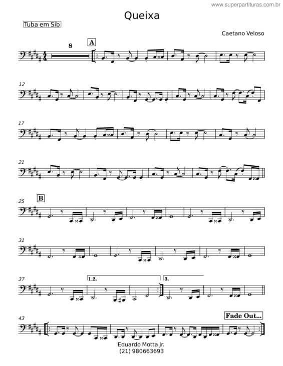 Partitura da música Queixa – Caetano Veloso