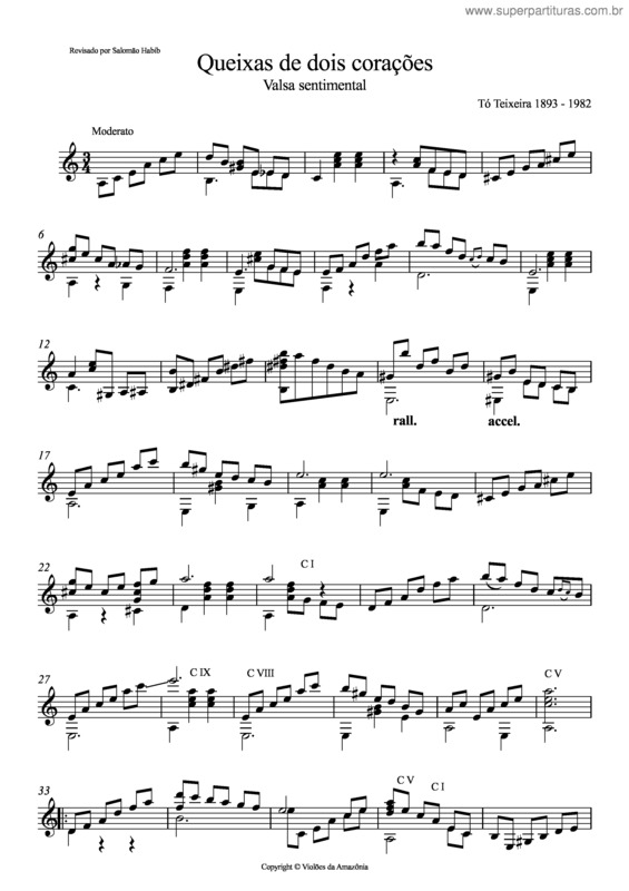 Partitura da música Queixas de dois corações