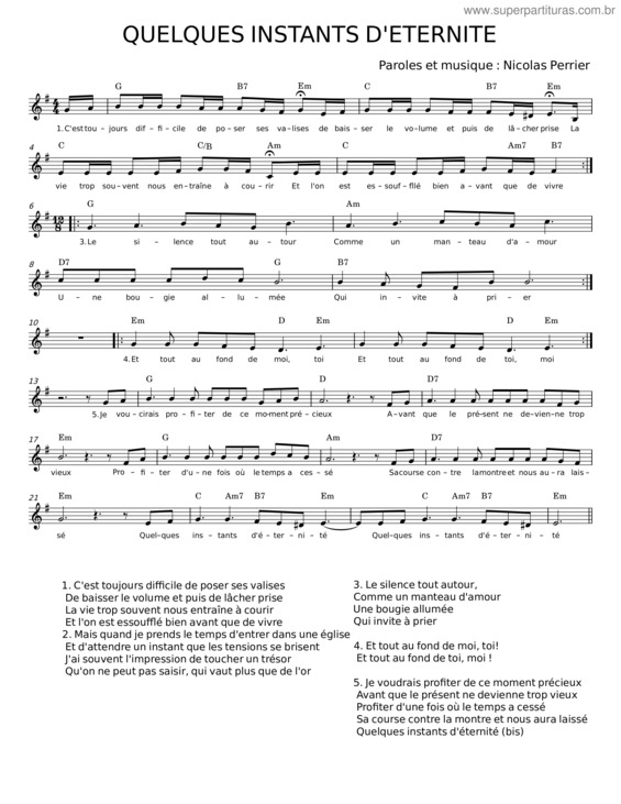 Partitura da música Quelques Instants D`Eternite – Nicolas Perrier
