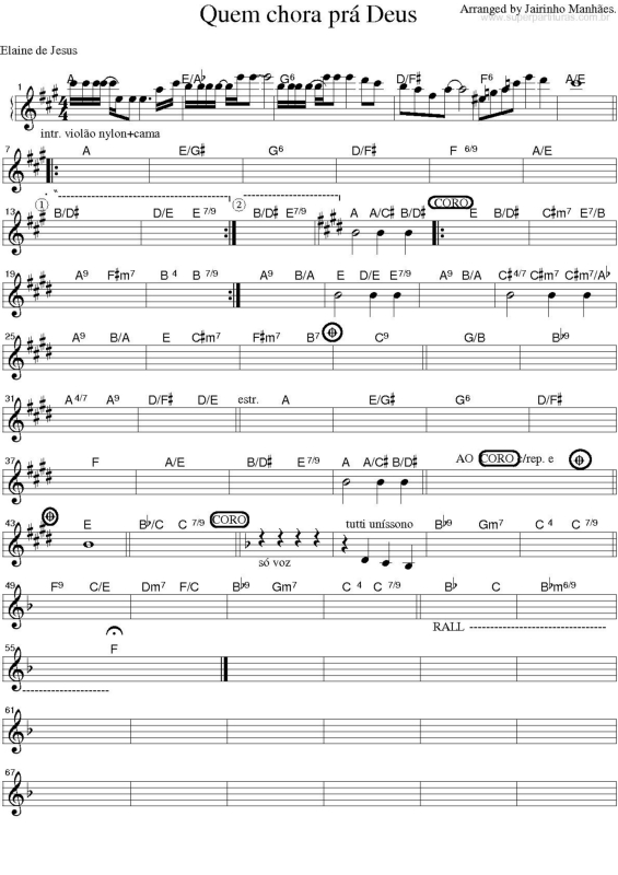 Partitura da música Quem Chora pra Deus