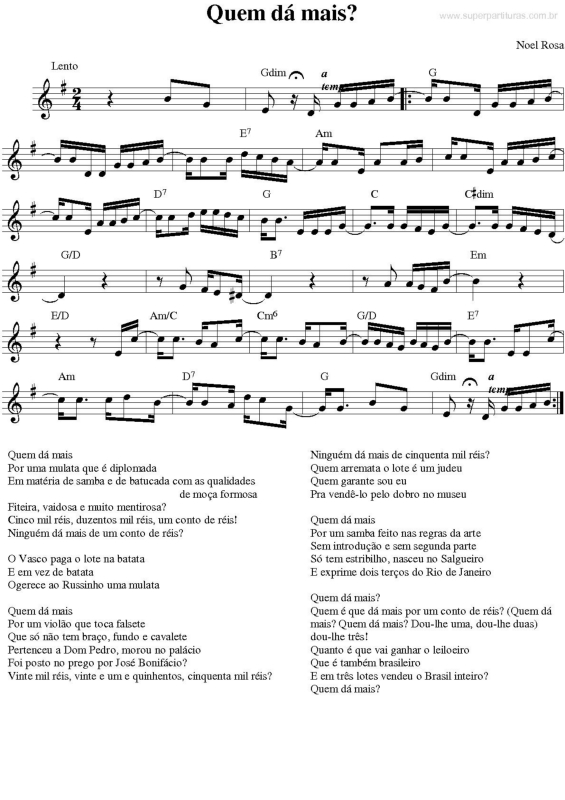 Partitura da música Quem da mais?