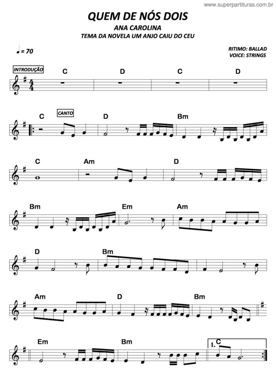 Partitura da música Quem De Nós Dois (Um Anjo Caiu do Céu)