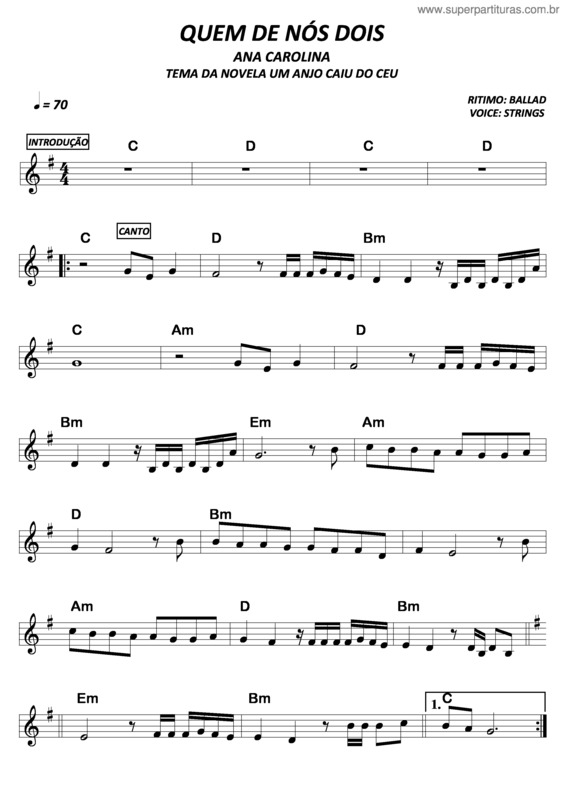 Partitura da música Quem De Nós Dois (Um Anjo Caiu do Céu)