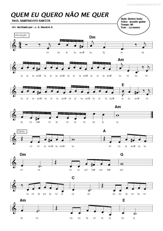 Partitura da música Quem eu Quero Não Me Quer