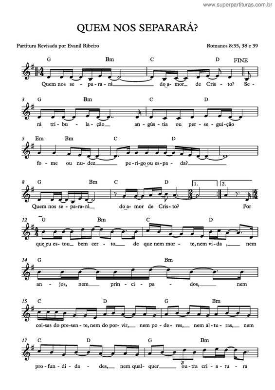 Partitura da música Quem Nos Separará v.2