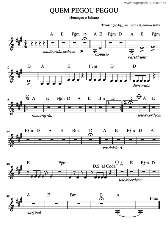 Partitura da música Quem Pegou Pegou