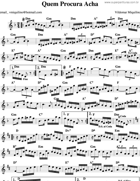 Partitura da música Quem Procura Acha