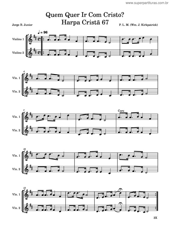 Partitura da música Quem Quer Ir Com Cristo  Harpa Cristã 67