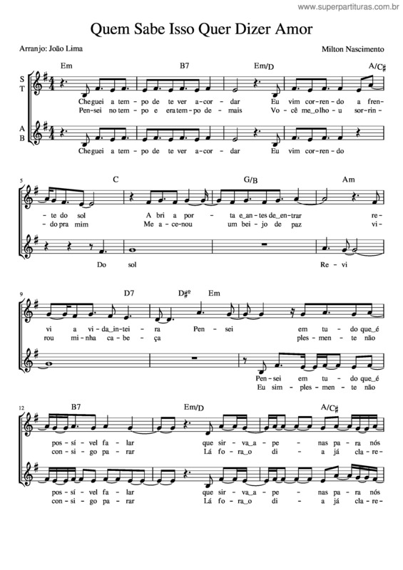 Partitura da música Quem Sabe Isso Quer Dizer Amor v.4