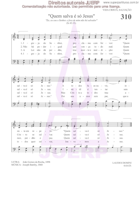 Partitura da música Quem Salva É Só Jesus - 310 HCC v.2