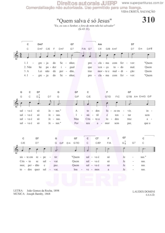 Partitura da música Quem Salva É Só Jesus - 310 HCC