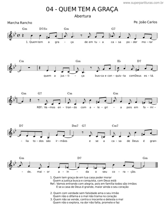 Partitura da música Quem Tem A Graça – João Carlos