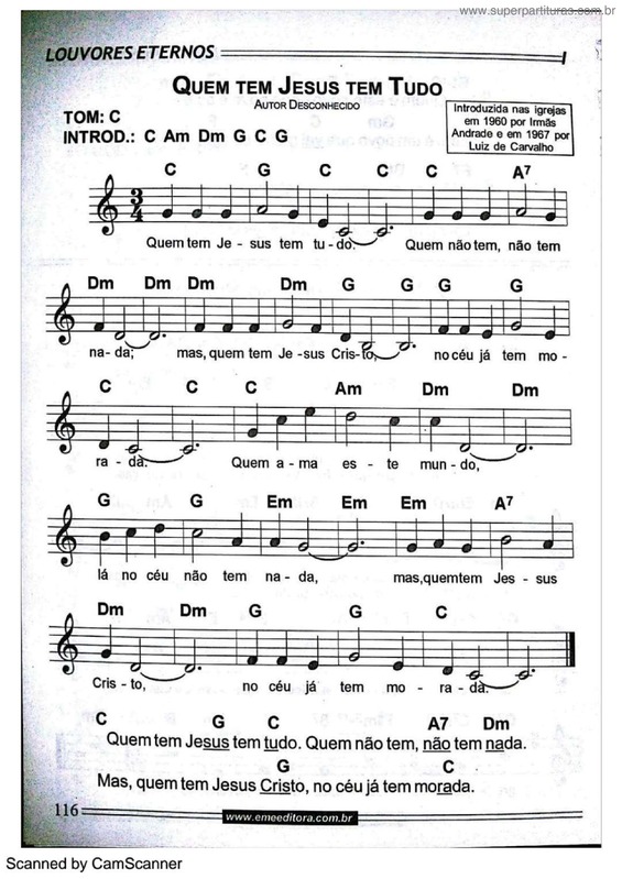 Partitura da música Quem Tem Jesus Tem Tudo