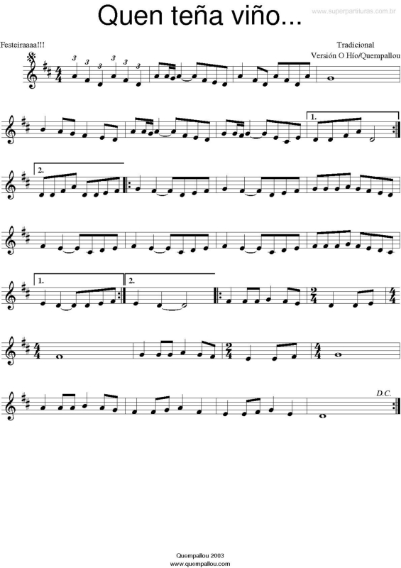 Partitura da música Quen teña viño...