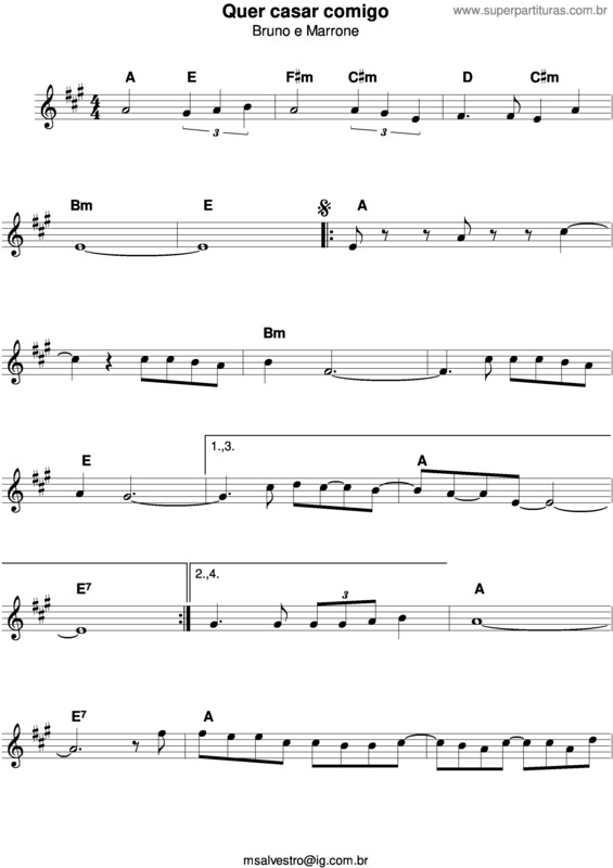 Partitura da música Quer Casar Comigo v.2