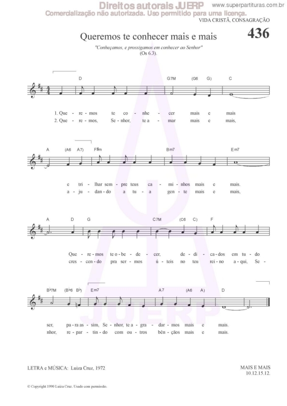 Partitura da música Queremos Te Conhecer Mais E Mais - 436 HCC