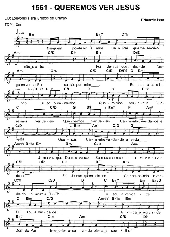 Partitura da música Queremos Ver Jesus