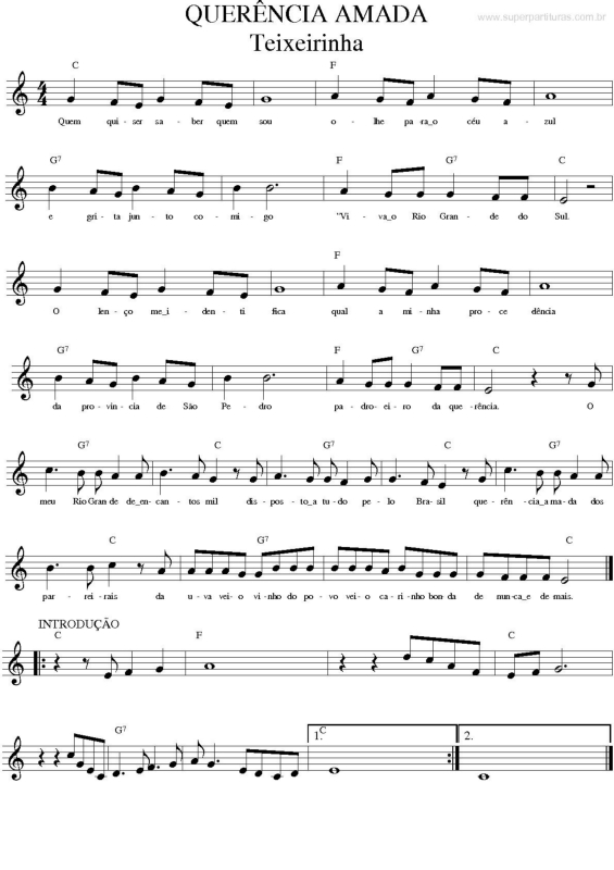 Partitura da música Querência Amada