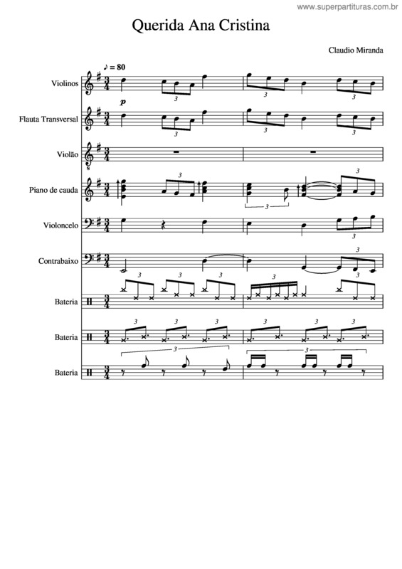 Partitura da música Querida  Ana Cristina