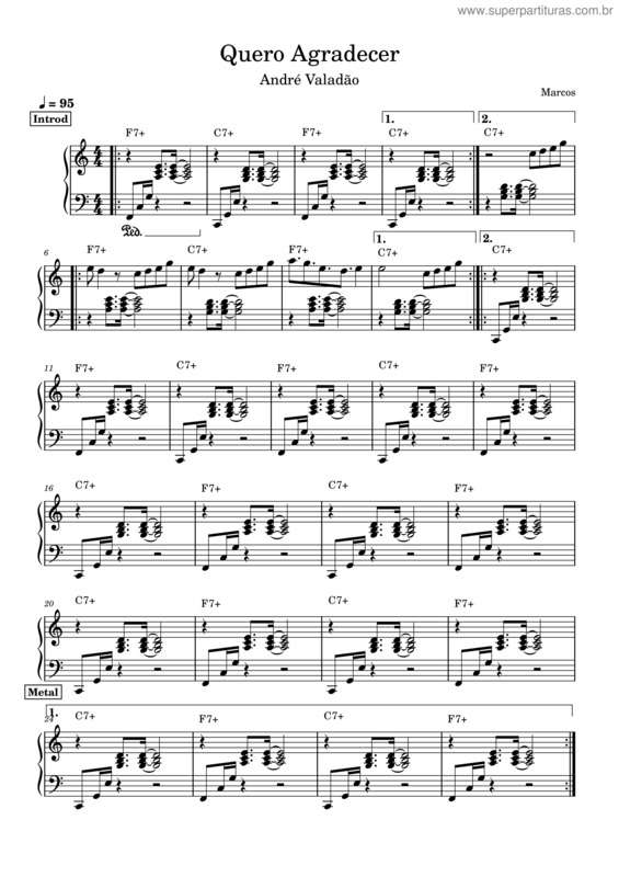 Partitura da música Quero Agradecer – André Valadão – Simplificado