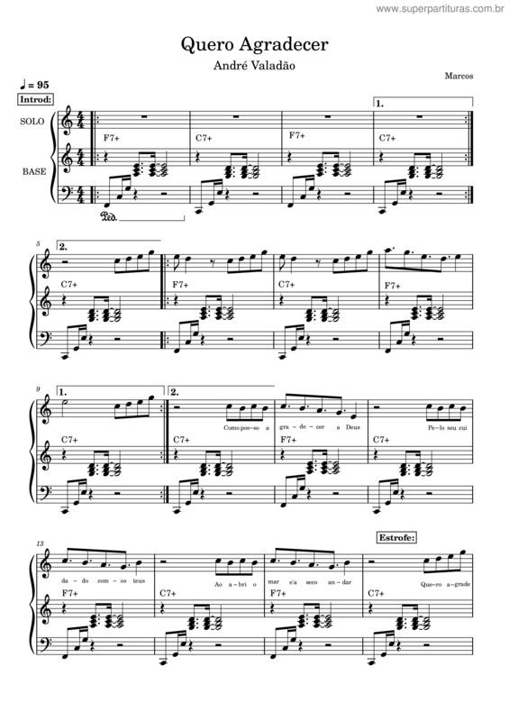 Partitura da música Quero Agradecer – André Valadão