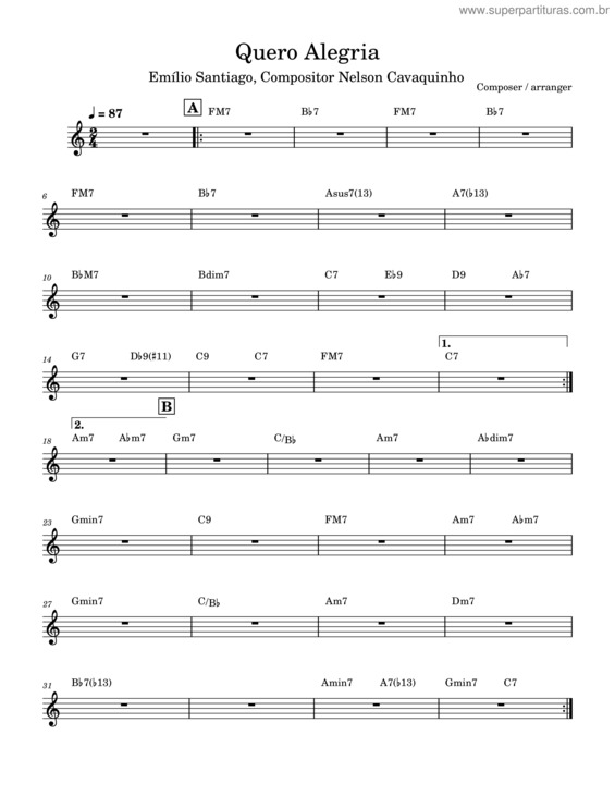 Partitura da música Quero Alegria