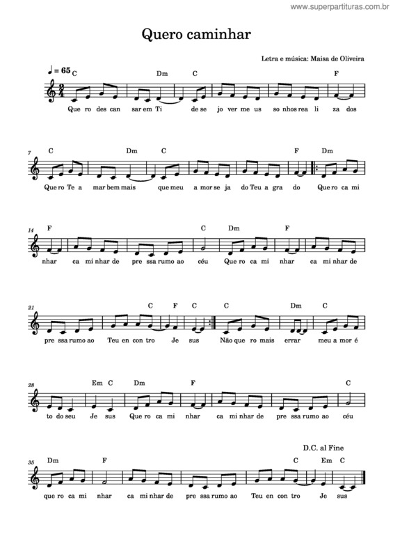 Partitura da música Quero Caminhar – Maisa De Oliveira v.3