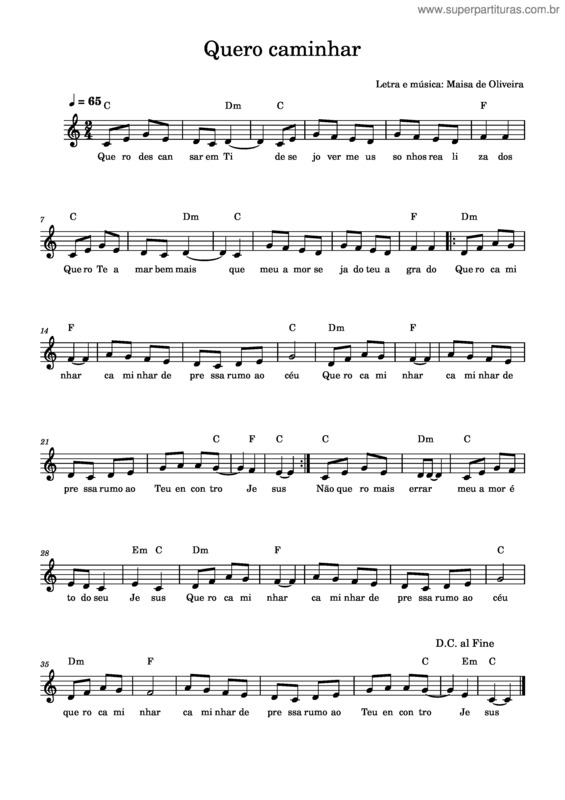 Partitura da música Quero Caminhar – Maisa De Oliveira v.4