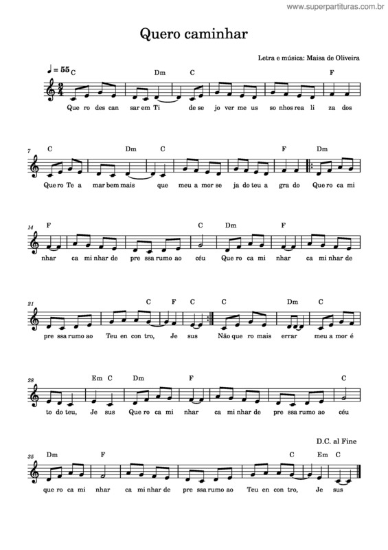 Partitura da música Quero Caminhar – Maisa De Oliveira