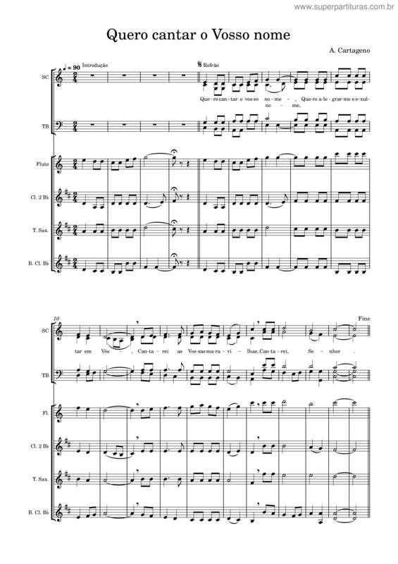 Partitura da música Quero Cantar O Vosso Nome – A. Cartageno