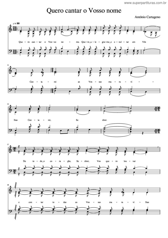 Partitura da música Quero Cantar O Vosso Nome
