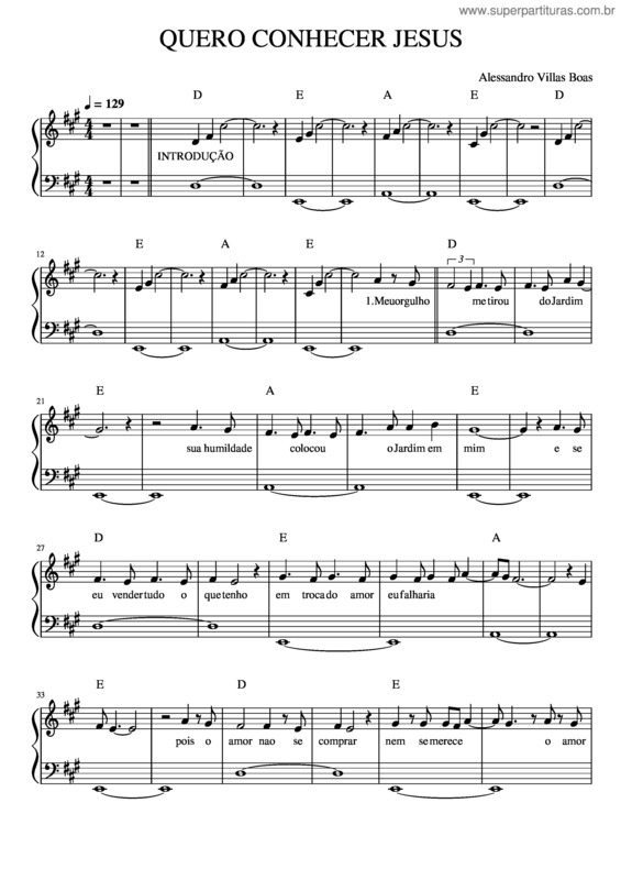 Partitura da música Quero Conhecer Jesus – Alessandro Villas Boas/Cia Salt