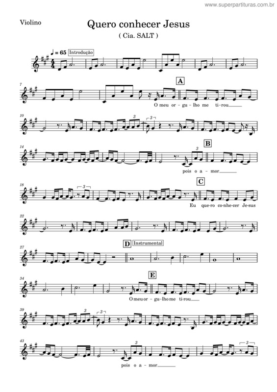 Partitura da música Quero Conhecer Jesus O Meu Amado É O Mais Belo – Cia. Salt Quero Conhecer Jesus – Violino