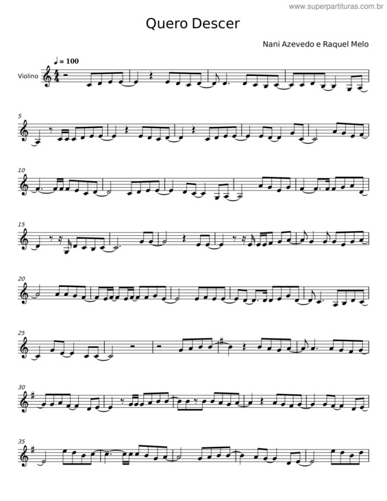 Partitura da música Quero Descer – Nani Azevedo v.2