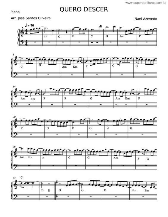 Partitura da música Quero Descer – Nani Azevedo