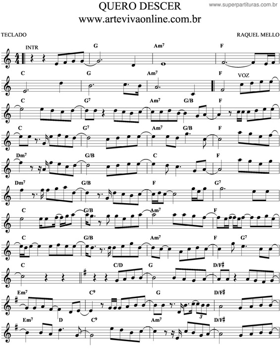 Partitura da música Quero Descer
