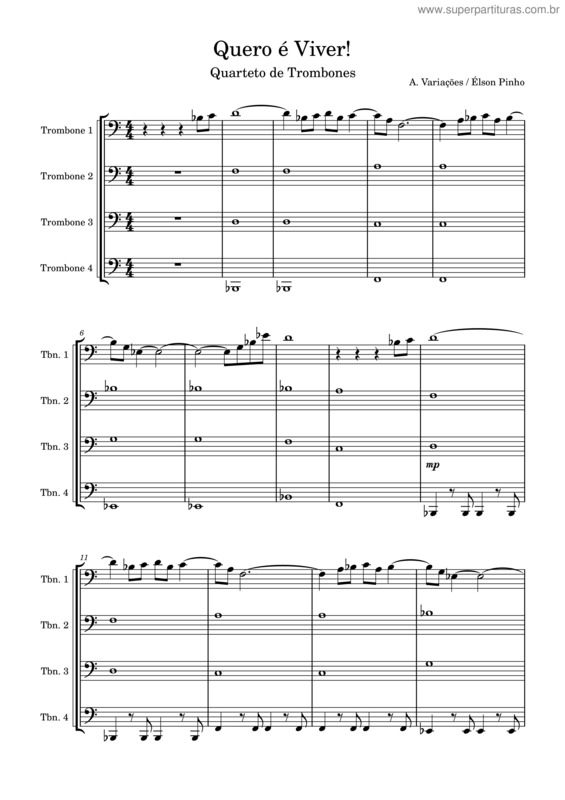 Partitura da música Quero É Viver – Quarteto