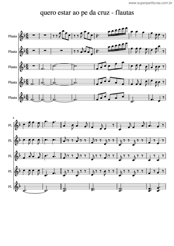 Partitura da música Quero Estar Ao Pe Da Cruz – Flautas