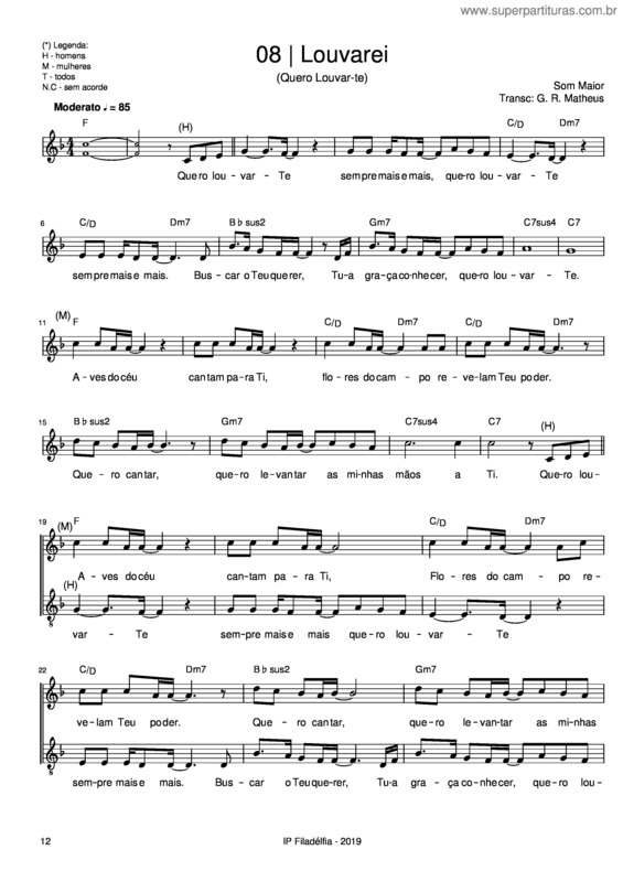 Partitura da música Quero Louvar–Te – Som Maior