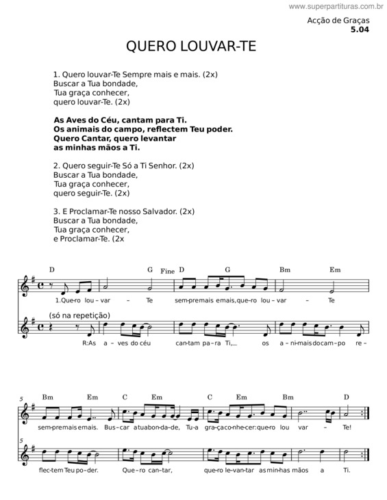 Partitura da música Quero Louvar–Te v.4