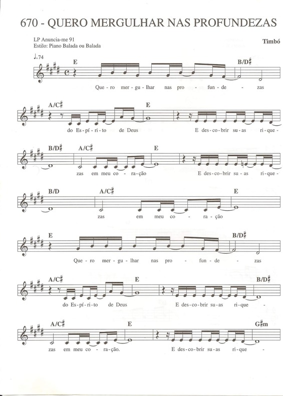 Partitura da música Quero Mergulhar nas Profundezas