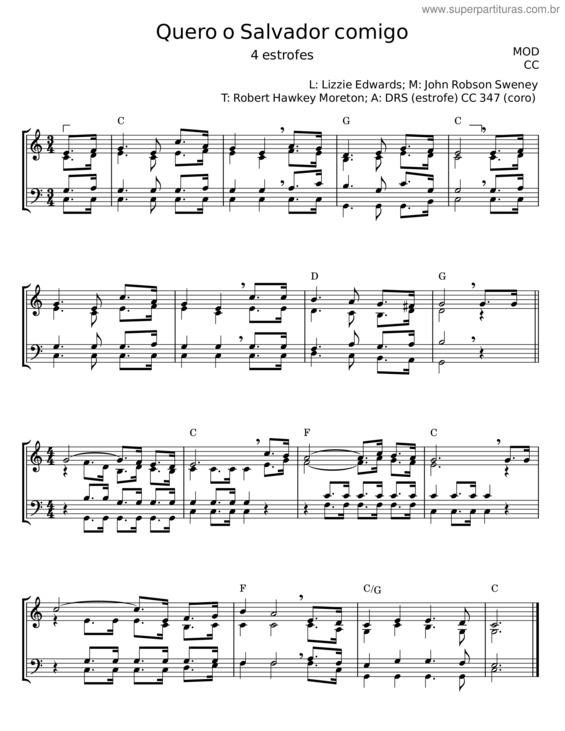 Partitura da música Quero O Salvador Comigo – Lizzie Edwards;John Robson Sweney;Robert Hawkey Moreton;