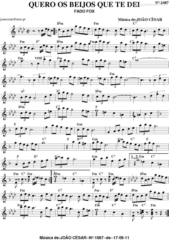 Partitura da música Quero os Beijos que te Tei