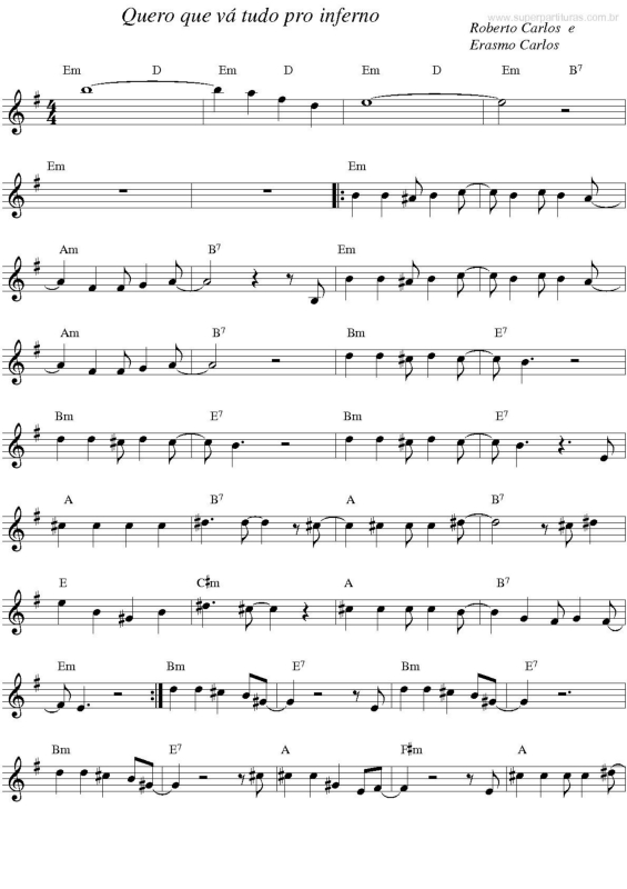 Partitura da música Quero que Vá Tudo pro Inferno