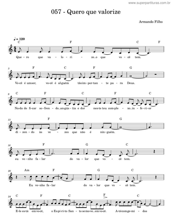 Partitura da música Quero Que Valorize – Armando Filho