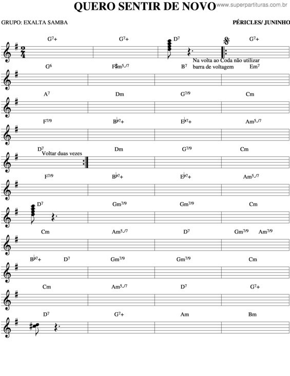 Partitura da música Quero Sentir De Novo