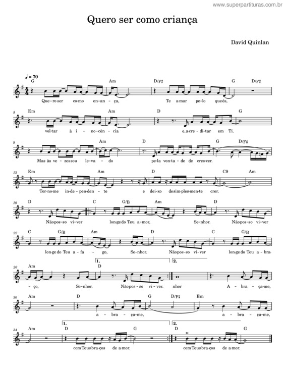 Partitura da música Quero Ser Como Criança – David Quinlan
